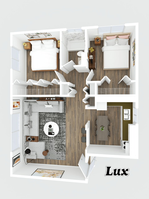 Floor plan for 2 beds, 1 bath, 750 sqft